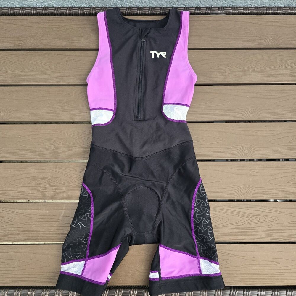 TYR Women's Black/purple Short John Tri Triathlon Suit W/ Pad Sz XS New Sample